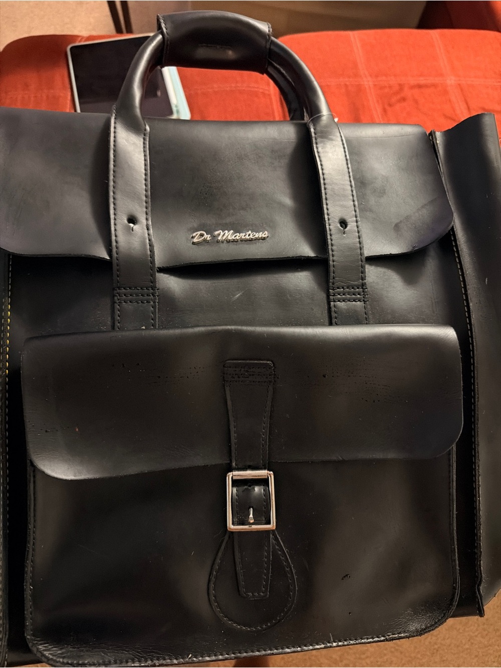 Dr. Martens Black Leather Briefcase Satchel with Front Buckle Pocket